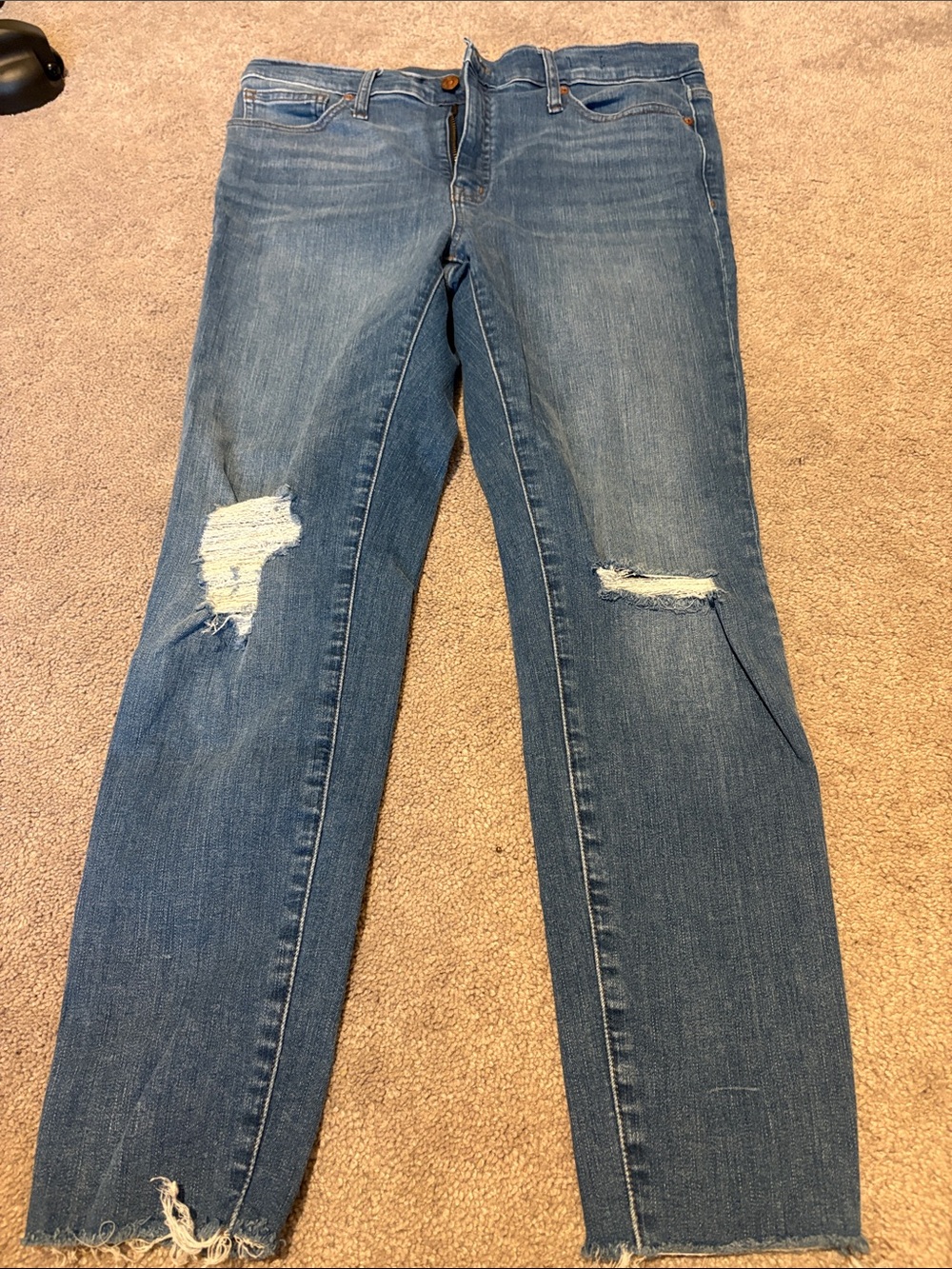 Madewell Ripped Mid-Blue Skinny Jeans “ 9” midrise skinny”